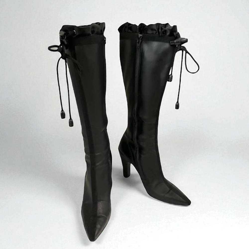 COLE HAAN G SERIES TALL Ruffle Black Rain-boots Size 8.5B